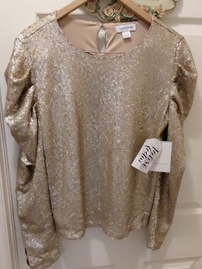 Calliope Gold Sequin Long-Sleeve Blouse